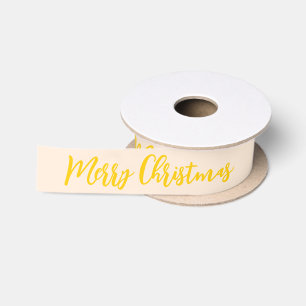 Ruban En Satin Joyeux Noël jaune et blanc traditionnel