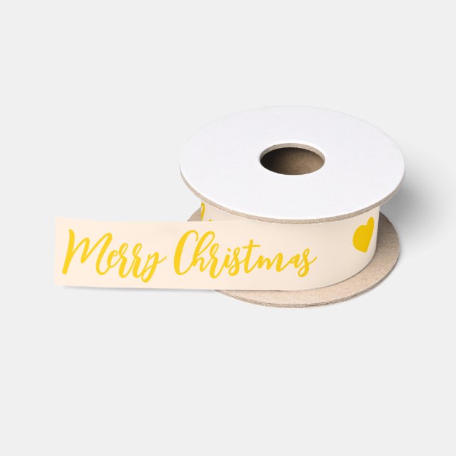 Ruban En Satin Joyeux Noël jaune et blanc traditionnel (Bobine)