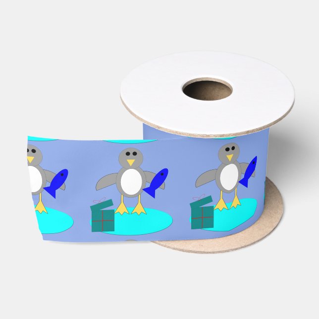Ruban En Satin Joyeux Noël Pêche Pingouin Ruban (Bobine)
