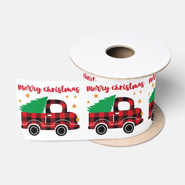 Ruban En Satin Joyeux Noël Rouge Camion Plaid Vacances modernes (Bobine)