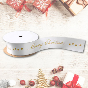 Ruban En Satin Joyeux Noël Texte personnalisé Blanc Chic