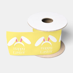 Ruban En Satin Joyeux Pâques blanc lapin oreilles jaune