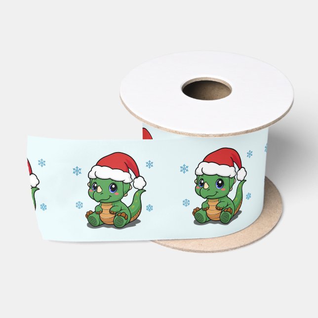 Ruban En Satin Joyeux ruban cadeau de Noël - Cute Dinosaur (Bobine)