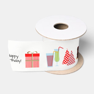 Ruban En Satin Joyeux ruban d'anniversaire - en rouge, 3''