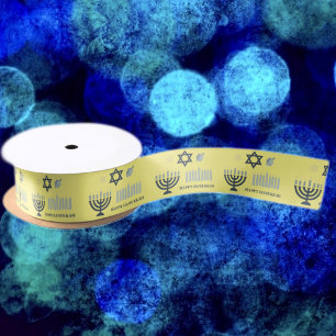 Ruban En Satin Joyeux ruban Hanoukka Menorah Satin