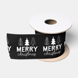 Ruban En Satin Joyeux sapin noir blanc de Noël