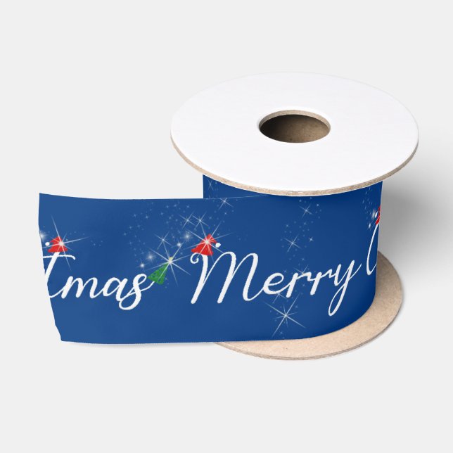 Ruban En Satin Joyeux texte de Noël avec étincelles (Bobine)