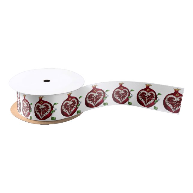 Ruban En Satin Judaica Pomegranate Heart Hanoukka Rosh Hashanah (Bobine)