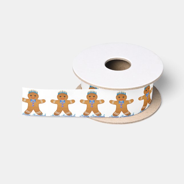 Ruban En Satin Judaïque Hanoukka Gingerbread Homme Menorah (Bobine)
