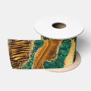 Ruban En Satin Jungle Agate Motif Animalier Luxe Sauvage