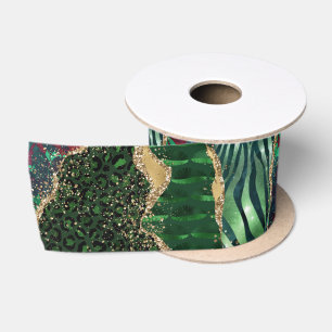 Ruban En Satin Jungle Agate Motif de géode à impression animale