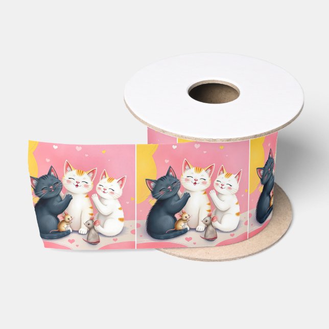 Ruban En Satin Kawaii Art Chats et souris (Bobine)