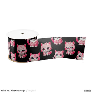 Ruban En Satin Kawaii Rose Kitty Cats Design