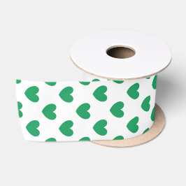 Ruban En Satin Kelly Coeurs polka vert sur blanc