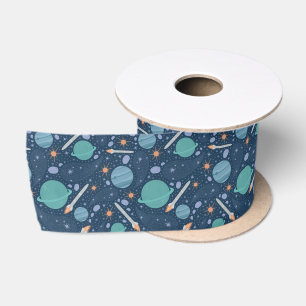 Ruban En Satin Kids Rocket Ship Jupiter Saturn Planet Stars