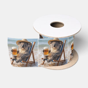 Ruban En Satin Koala avec une bière sur une plage