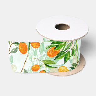Ruban En Satin Kumquat Tropical Summer Fruit Motif sur Mint
