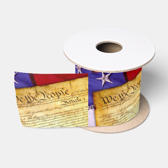 Ruban En Satin La Constitution américaine avec un drapeau (Bobine)