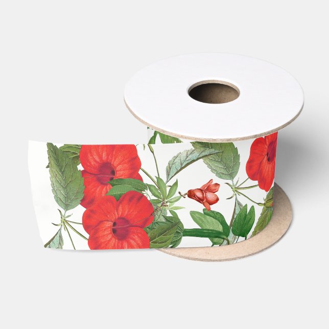 Ruban En Satin La ketmie rouge tropicale fleurit le ruban (Bobine)