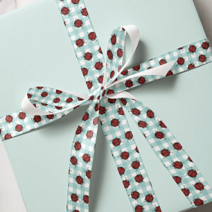 Ruban En Satin Ladybug et Turquoise En vichy Motif de la nature