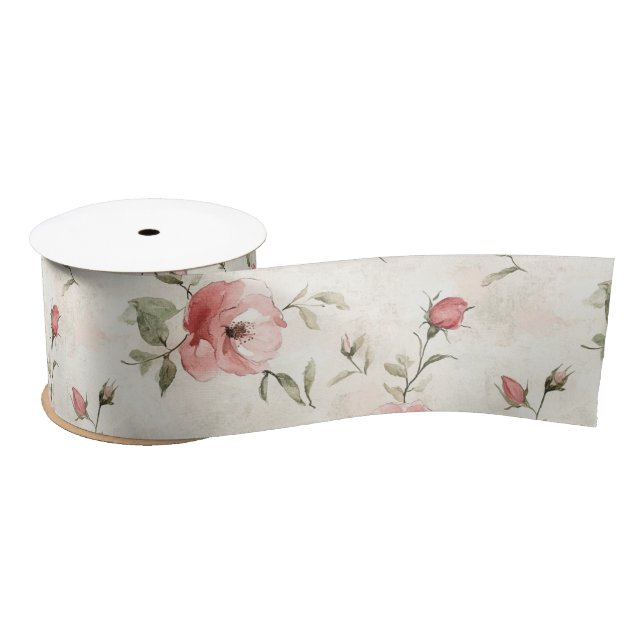 Ruban En Satin Lancement de Fleurs de Roses Roses Foncees de Mari (Bobine)