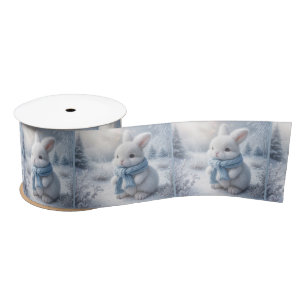 Ruban En Satin Lapin Blanc Avec Écharpe D'Hiver