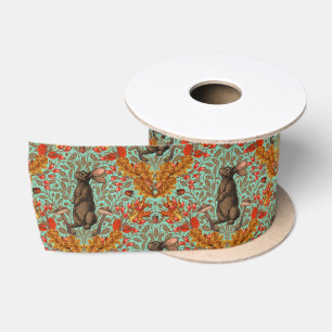 Ruban En Satin Lapin d'automne sur vert clair