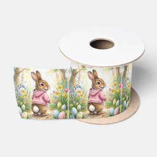 Ruban En Satin Lapin de Pâques dans un jardin printanier