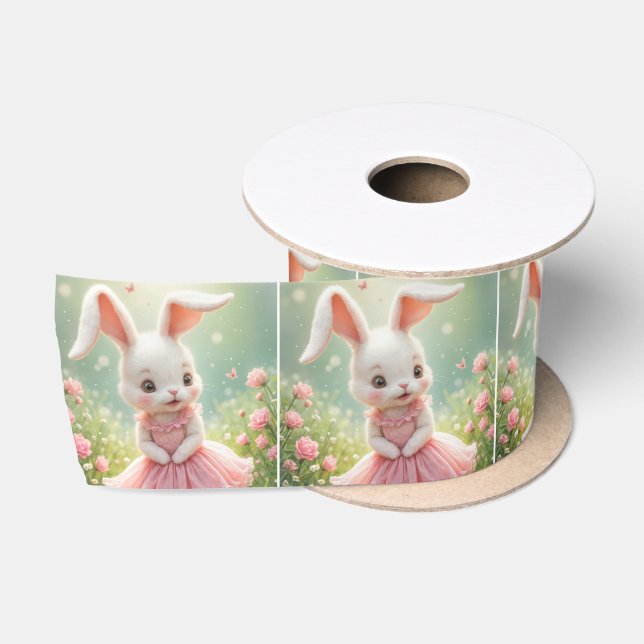 Ruban En Satin Lapin de Pâques en robe rose (Bobine)