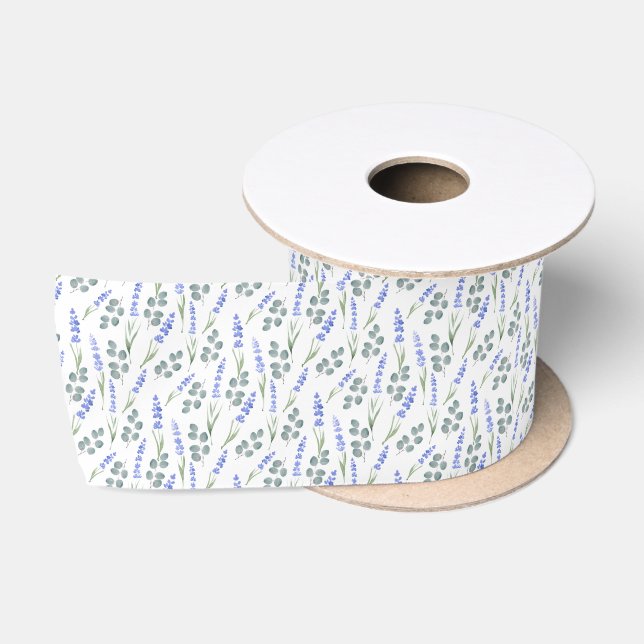 Ruban En Satin Lavande d'aquarelle et Motif d'eucalyptus (Bobine)