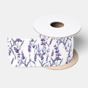 Ruban En Satin Lavande Florale sur blanc