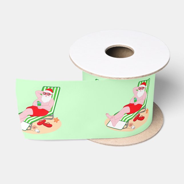 Ruban En Satin Le Père Noël fête sa plage (Bobine)