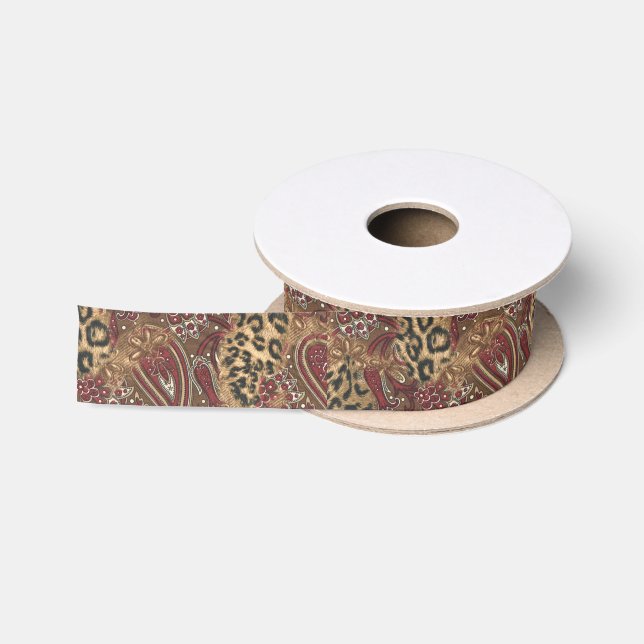 Ruban En Satin Léopard et copie de motif de Paisley (Bobine)
