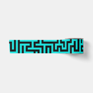 Ruban En Satin Lignes de labyrinthe noir turquoise