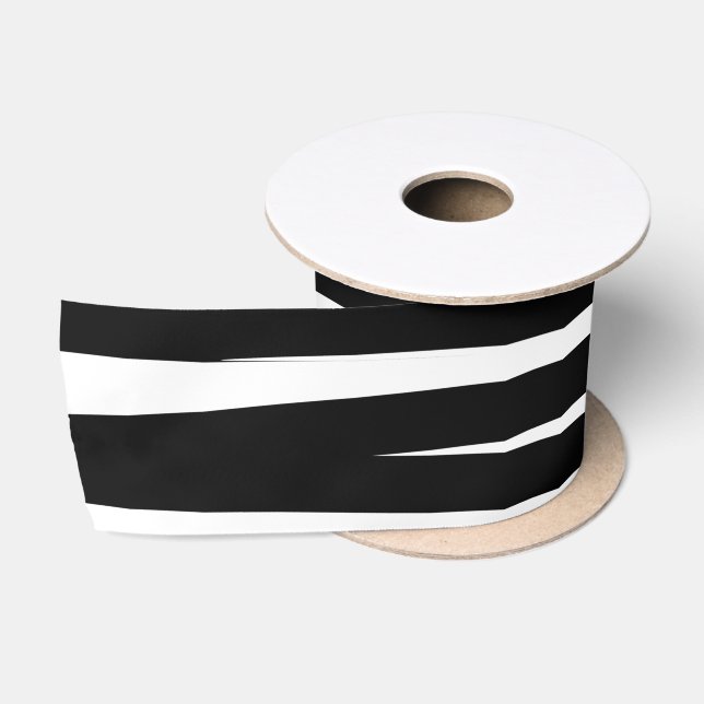 Ruban En Satin Lignes noires et blanches modernes Art Abstrait (Bobine)