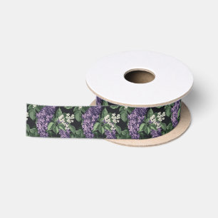Ruban En Satin Lilas Floral Purple et Blanc