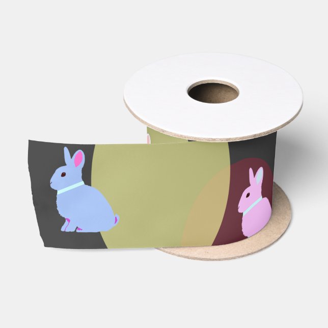 Ruban En Satin Little bunnies rose, rose, blanc sur satin (Bobine)
