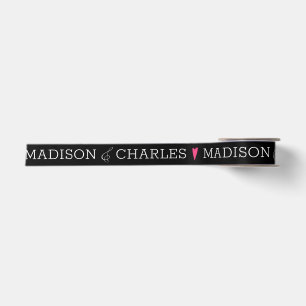 Ruban En Satin Logo de mariage cœur rose couples favori minimalis