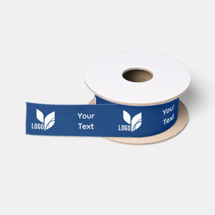 Ruban En Satin Logo d'entreprise bleu et texte personnalisé