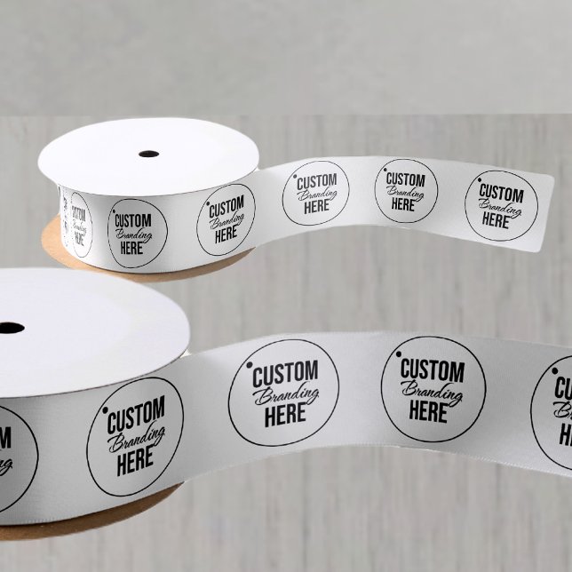 Ruban En Satin Logo d'entreprise imprimé sur mesure blanc (logo white satin ribbon)