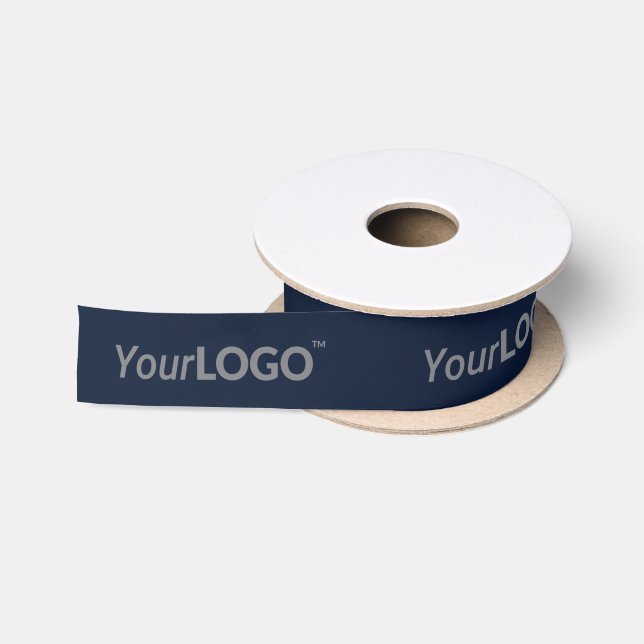 Ruban En Satin Logo d'entreprise long texte bleu marine (Bobine)