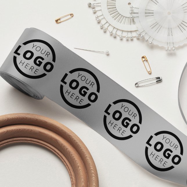 Ruban En Satin Logo d'entreprise personnalisé Promo cadeau Gris (Créateur téléchargé)