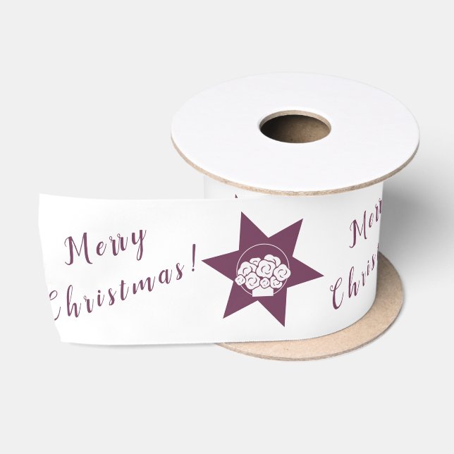 Ruban En Satin Logo fleuriste violet et blanc Joyeux Noël (Bobine)