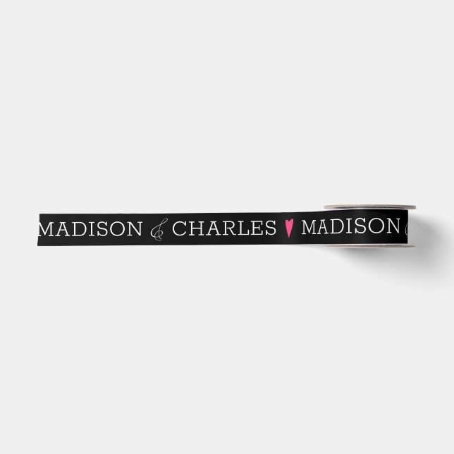 Ruban En Satin Logo mariage Couples Coeur Rose Coeur Minimaliste  (Devant)
