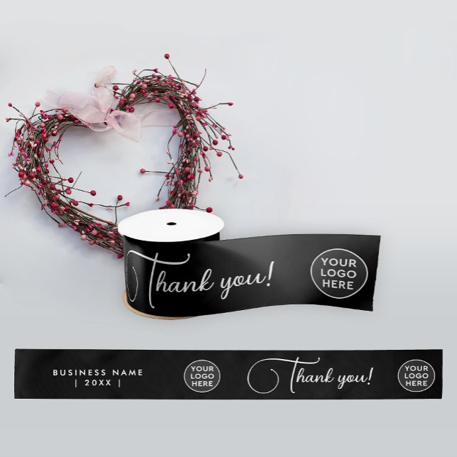 Ruban En Satin Logo Noir Blanc Simple Moderne Script d'entreprise (Créateur téléchargé)