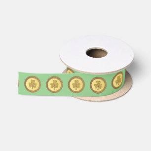 Ruban En Satin Lucky Irish Shamrock Gold Coin