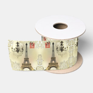 Ruban En Satin Lustre en dentelle beige Paris Tour Eiffel