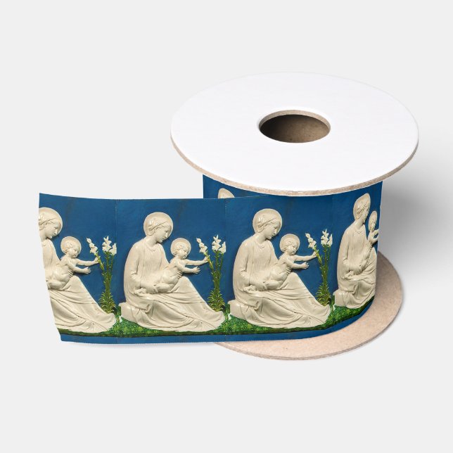 RUBAN EN SATIN MADONNA AVEC MENSONGE BLANC ET ENFANT (Bobine)