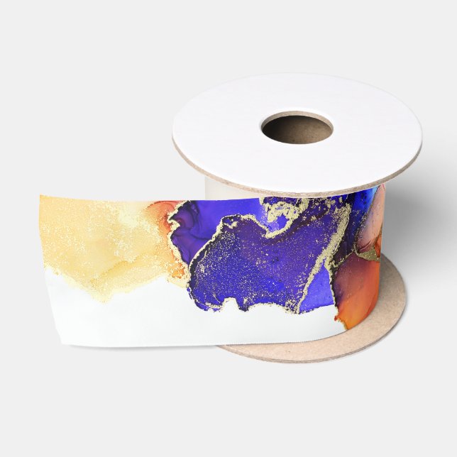 Ruban En Satin Magnifique Bleu Or Orange Abstrait (Bobine)