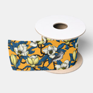 Ruban En Satin Magnolia en floraison et oiseau de tireur 3